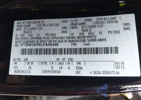 2020 Ford F-150 Xl from USA, damaged, VIN 1FTEW1EP8LFA56348